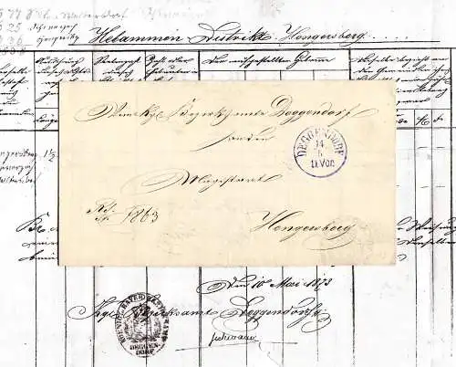 Bayern 1873, blauer K1 DEGGENDORF auf Hebammen Brief n. Hengersberg