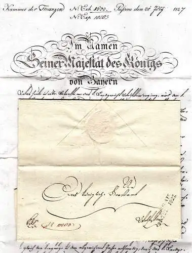 Bayern 1827, L2  Passau auf Amtsbrief n. Wolfstein