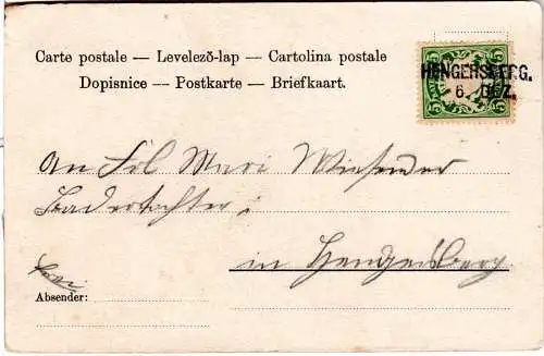 Bayern, Aushilfs-L2 Hengersberg auf Postkarte m. 5 Pf. 