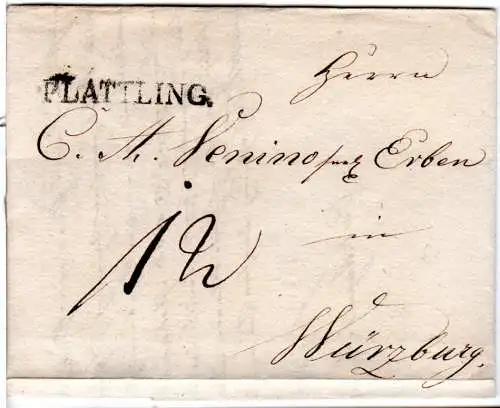 Bayern 1830, L1 Plattling auf Porto Brief n. Würzburg