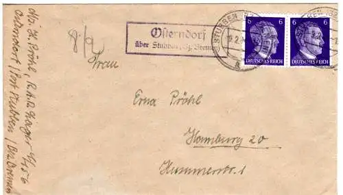 DR 1944, Landpost Stpl. OSTERNDORF über Stubben auf Brief m. 2x6 Pf.