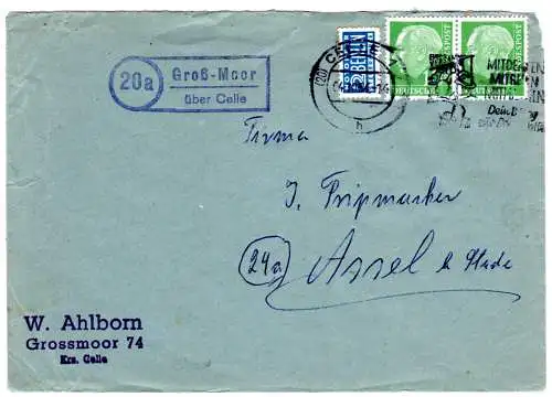 BRD 1954, Landpost Stpl. 20a Groß-Moor über Celle auf Brief m. 2x10 Pf. 