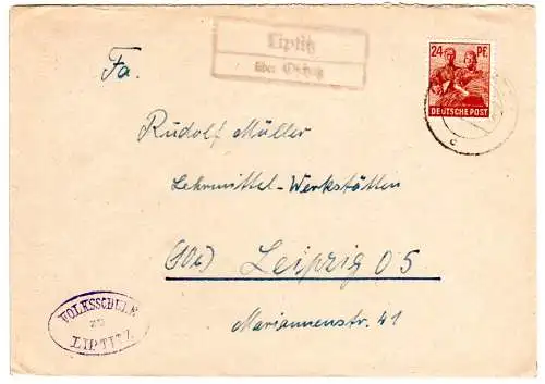 BRD 1948, Landpost Stpl. LIPTITZ über Oschatz auf Brief m. 24 Pf.