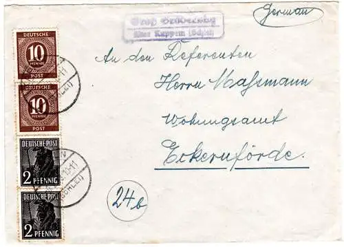 1948, Landpost Stpl. GROSS GRÖDERSBY über Kappeln auf Brief m. 2x10+2x2 Pf.