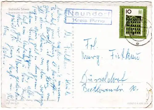 DDR 1962, Landpost Stpl. NAUNDORF Kreis Pirna auf Karte m. 10 Pf. 