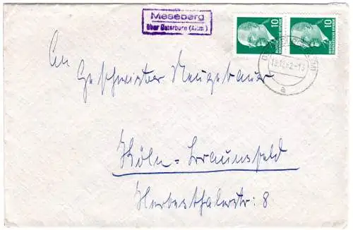 DDR 1962, Landpost Stpl. MESEBERG über Osterburg (Altm.) auf Brief m. 2x10 Pf. 