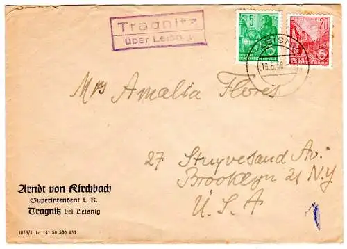 DDR 1958, Landpost Stpl. TRAGNITZ über Leisnig auf Geschäfts Brief m. 5+20 Pf. 