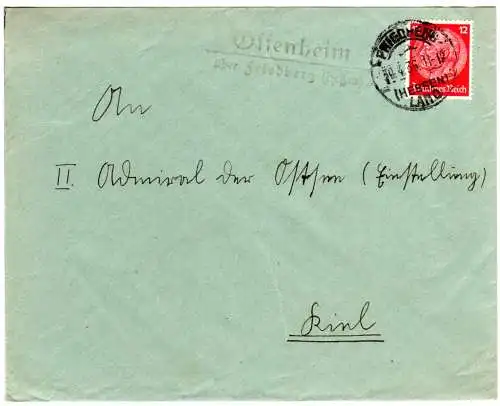 DR 1936, Landpost Stpl. OSSENHEIM über Friedberg (Hessen) auf Brief m. 12 Pf.