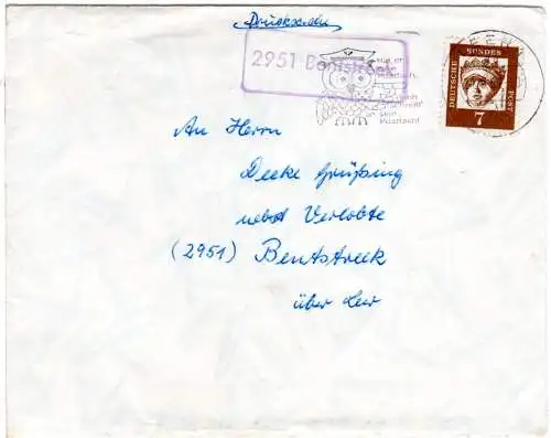 BRD 1962, Landpost Stpl. 2951 BENTSTREEK auf Brief m. 7 Pf.