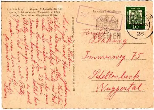 BRD 1962, Landpost Stpl. 2801 RAUTENDORF auf Karte m. 10 Pf