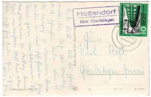 DDR 1960, Landpost Stpl. HOTTENDORF über Gardelegen auf Karte m. 10 Pf. 