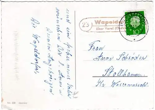 BRD 1960, Landpost Stpl. 23 WAPELDORF über Varel (Oldb.) auf Karte m. 10 Pf.
