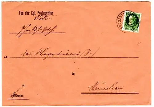 Bayern 1915, 5 Pf. m. E-Lochung auf Postsache Brief m. K1 Grosshesselohe