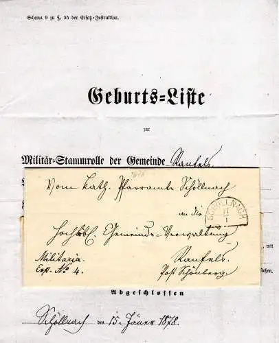 Bayern 1878, HKS SCHÖLLNACH auf Militaria Brief n. Ranfels Post Schönberg.