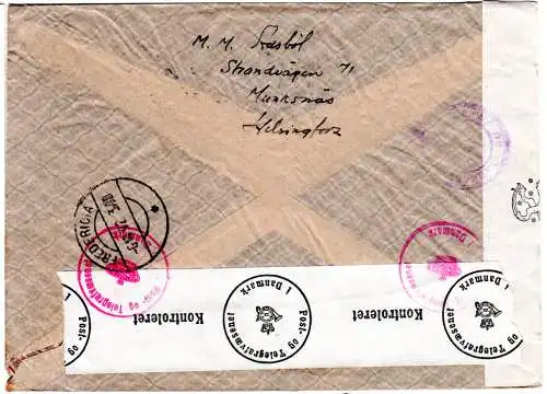 Finnland 1942, 6 Marken auf Luftpost Reko-Express Brief v. Helsinki n. Dänemark