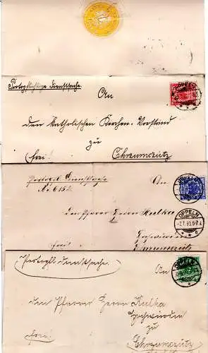 DR 1893/94, 5, 10 u. 20 Pf. auf 3 portopflichtigen Dienstsache Briefen v. Oppeln