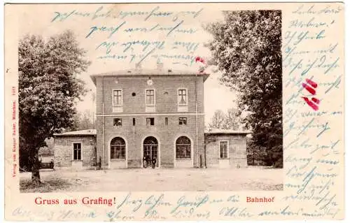 Gruss aus Grafing m. Bahnhof, 1902 gebr. sw-AK