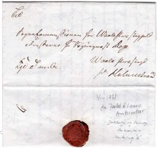 Norwegen 1831, letter from Jarlsbergs & Laurvigs Amtsc. to Vaale pr. Holmestrand