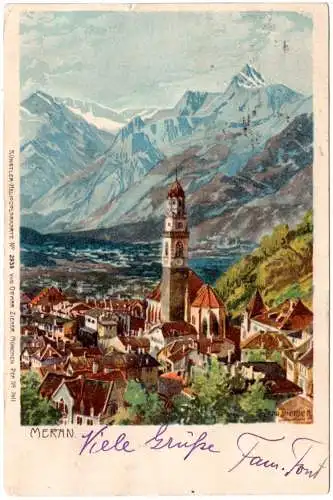 Österreich 1902, 10 H. auf Farb-AK m. 10 H. v. Meran n. Monte-Carlo, Monaco