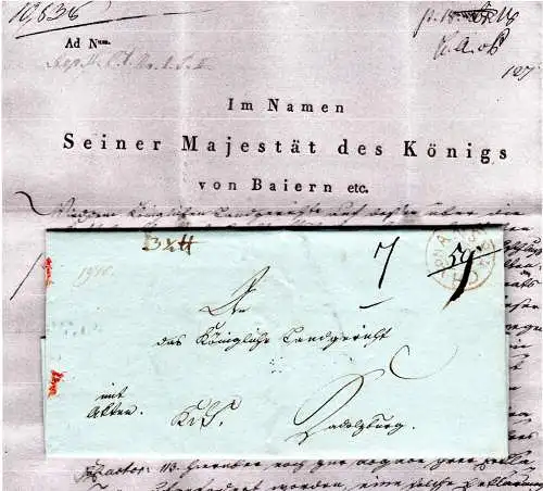 Bayern 1819, K2 Von Ansbach in rot auf Fahrpost Brief "mit Akten" n. Kadolzburg