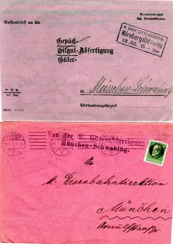 Bayern 1916, doppelt verw. Umschlag d. K.Bay. Sts. Eisenbahn Nürnberg/Schwabing