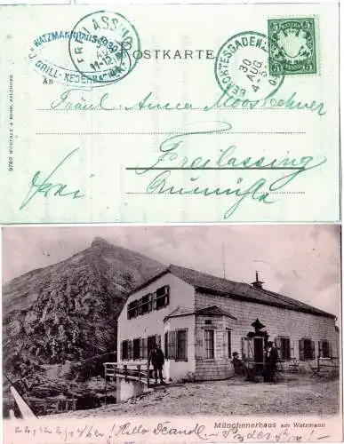 Münchenerhaus am Watzmann, 1901 gebr. Berghütten sw-AK