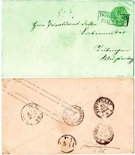 Preussen 1862, 3 SGr. GaU m. R2 Dortmund u. rücks. Württemberg Bahnpost. Geprüft