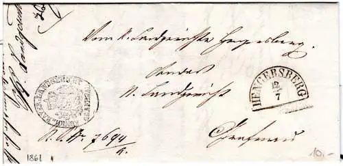 Bayern 1861, HKS Hengersberg auf Brief m. Grafenau Siegelstempel