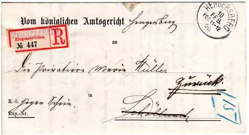 Bayern 1900, K1 Hengersberg auf R-Brief m. blau eingestempeltem Reko-Zettel