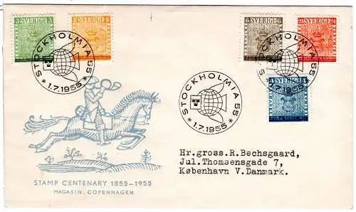 Schweden 1955, 5 Werte Stockholmia kpl. auf Sonderumschlag m. Ersttagsstempel