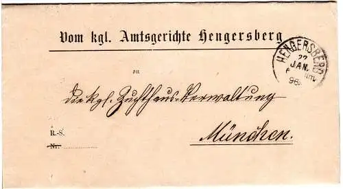 Bayern 1896, K1 Hengersberg auf Gerichts Brief n. München