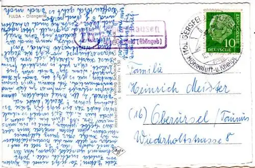 BRD 1959, Landpost Stpl. 16 OBERNHAUSEN über Gersfeld (Rhön) auf Karte m. 10 Pf