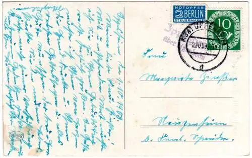 BRD 1953, Landpost Stpl. IPPESHEIM über Uffenheim auf Karte m. 10 Pf