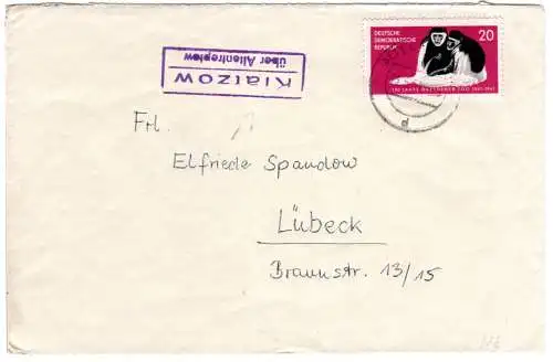 DDR 1961, Landpost Stpl. KLATZOW über Altentreptow auf Brief m. 20 Pf.