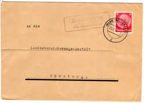 DR 1940, Landpost Stpl. BREITENBRUNN über Marktheidenfeld auf Brief m. 12 Pf. 