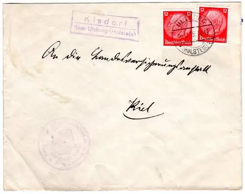 DR 1935, Landpost Stpl. KISDORF über Ülzburg (Holstein) auf Brief m. 2x12 Pf. 