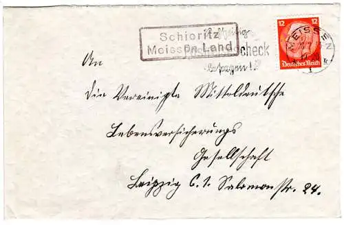 DR 1933, Landpost Stpl. SCHIERITZ Meissen Land auf Brief m. 12 Pfg.