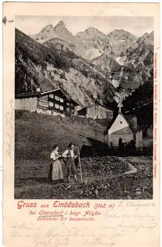 Bayern 1901, Posthilfstelle EINÖDSBACH Taxe Oberstdorf auf Gasthaus AK m. 5 Pf.