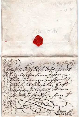 Bayern 1696, früher gesiegelter Schnörkelbrief v. Neustadt a. Aisch n. Castell