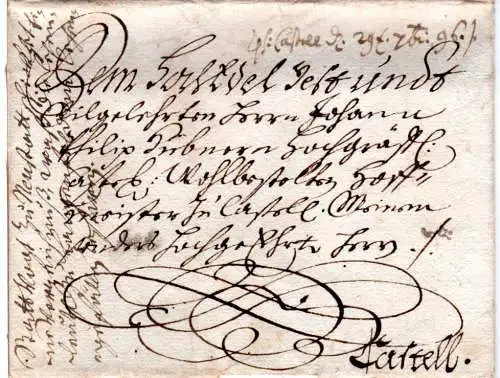 Bayern 1696, früher gesiegelter Schnörkelbrief v. Neustadt a. Aisch n. Castell