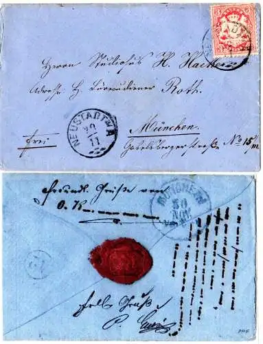 Bayern, Zierstempel NEUSTADT a/A. auf kl. Brief m. 3 Kr.