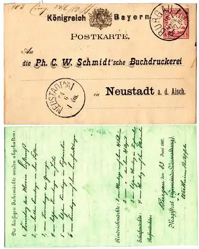 Bayern 1882, 5 Pf. Ganzsache v. Burgau m. Zudruck des Magistrats bzgl. Viehmarkt