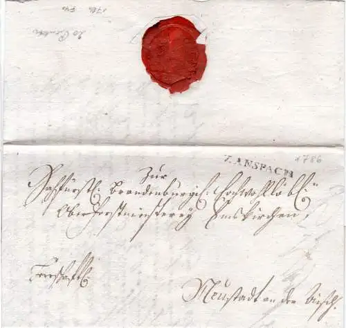 Bayern 1786, L1 V: ANSPACH auf schönem frühem Brief n. Neustadt