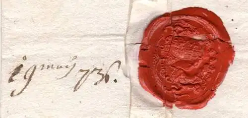 Bayern 1736, hds. in rot "de Neustadt a/Aisch" auf Brief n. Würzburg