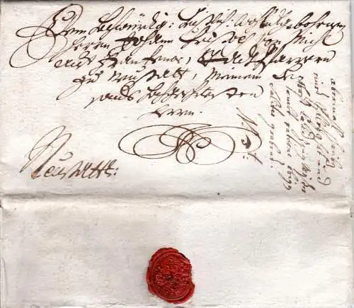 Bayern 1756, schöner gesiegelter Schnörkelbrief v. Neustadt a. Aisch