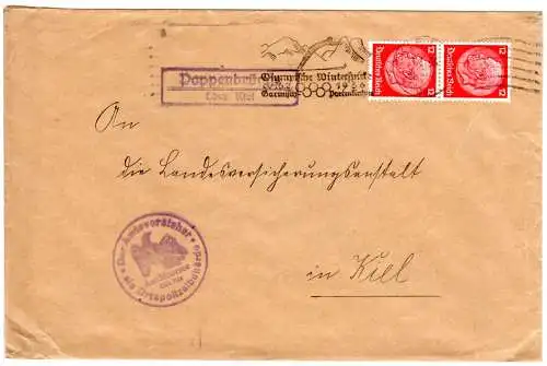 DR 1936, Landpost Stpl. POPPENBRÜGGE über Kiel auf Ortspolizei Brief m. 2x12 Pf 