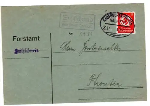 DR 1936, Landpost Stpl. SULZSCHNEID über Markt Oberdorf auf Briefteil m. 12 Pf.