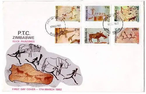 Zambia 1982, 6 Werte Felsenmalerei kpl. auf FDC