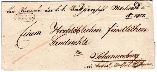 Österreich 1839, Schreibschrift-Ovalstpl. Wischau auf Franko Brief