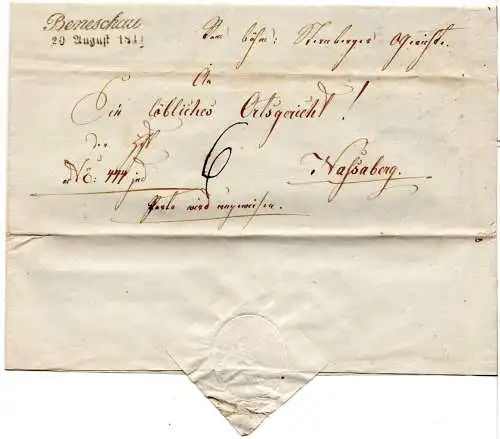 Österreich 1844, Schreibschrift-L1 Beneschau + Datum klar auf Brief n. Nassaberg